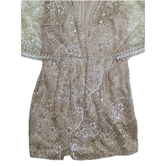 Hello Molly Gold Sheer Embellished Winged Cape Mini Evening Cocktail Dress L - Picture 5 of 8